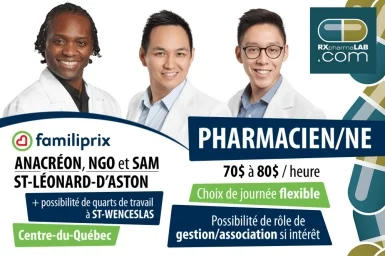 Pharmacien/ne - Pharmacie Anacréon, Ngo et Sam - St-Léonard-D'Aston