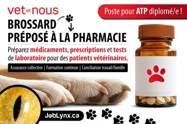 Préposé(e) à la pharmacie - Centre Vétérinaire Rive-Sud - Brossard