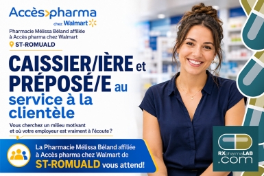Caissier/caissière et préposé au service à la clientèle - Pharmacie Mélissa Béland - Lévis