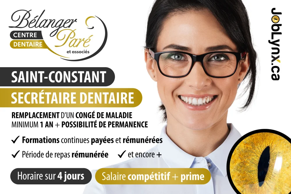 Secrétaire dentaire chez Centre dentaire Bélanger Paré et associés à St-Constant