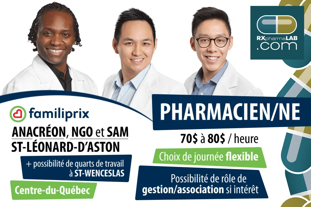 Pharmacien/ne chez Pharmacie Anacréon, Ngo et Sam à St-Léonard-D'Aston