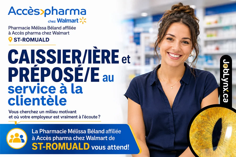 Caissier/caissière et préposé au service à la clientèle chez Pharmacie Mélissa Béland à Lévis