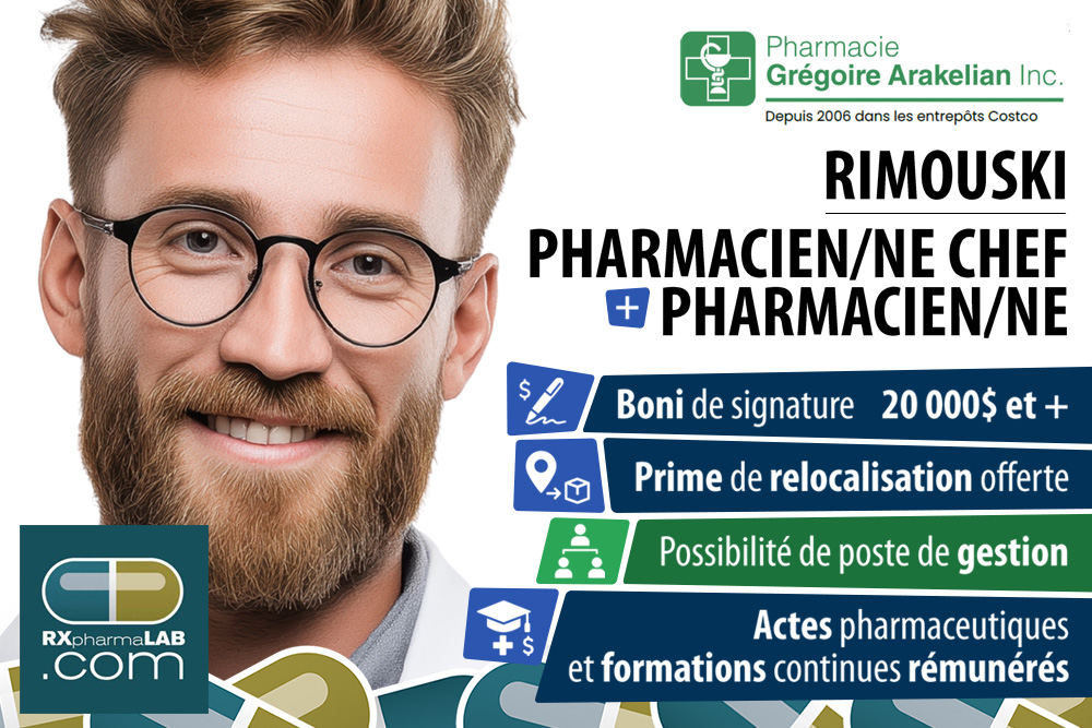 Pharmacien/ne et Pharmacien/ne chef chez Pharmacies Grégoire Arakelian à Rimouski