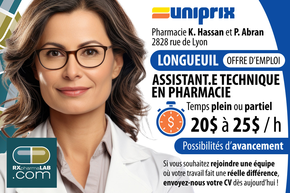 Assistant/e technique en pharmacie chez Pharmacie K. Hassan et P. Abran à Longueuil