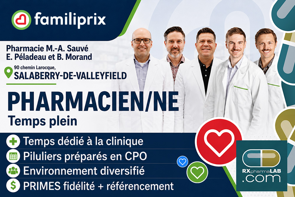 Pharmacien(ne) chez Pharmacie M-A Sauvé E Péladeau et B Morand à Salaberry-de-Valleyfield