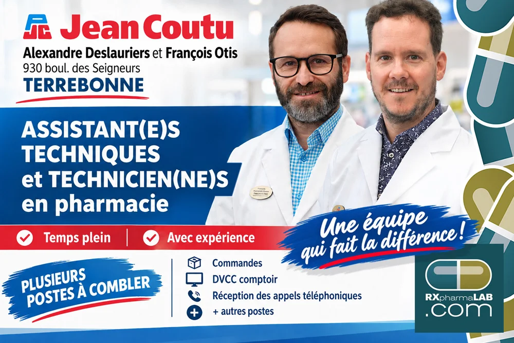Assistant/e technique en pharmacie et technicien/ne en pharmacie chez Pharmacie Alexandre Deslauriers et François Otis à Terrebonne