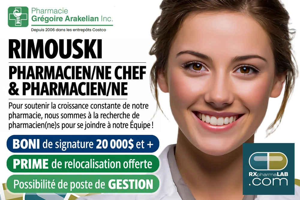 Pharmacien/ne ou Pharmacien/ne chef chez Pharmacies Grégoire Arakelian à Rimouski