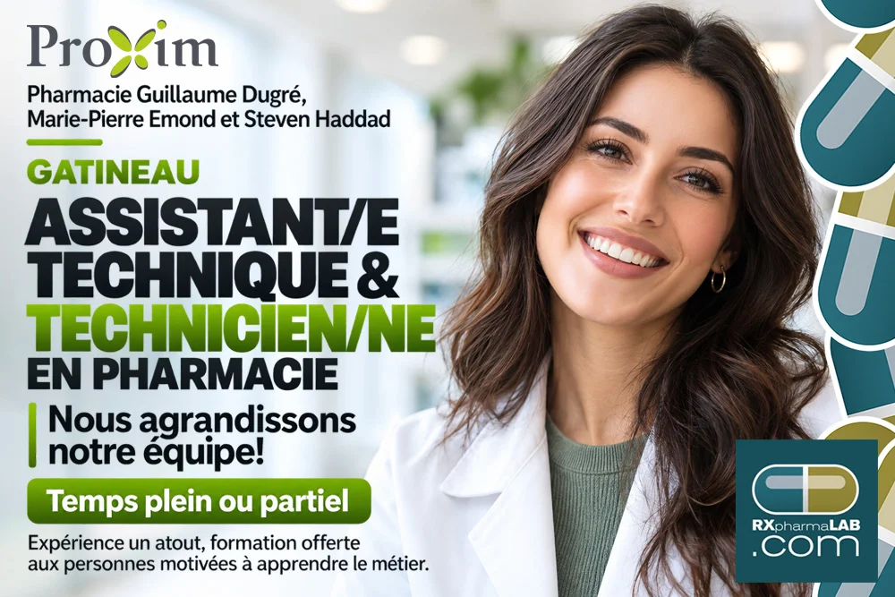 Assistant/e technique en pharmacie et technicien/ne en pharmacie chez Pharmacie Guillaume Dugré, Marie-Pierre Emond et Steven Haddad à Gatineau
