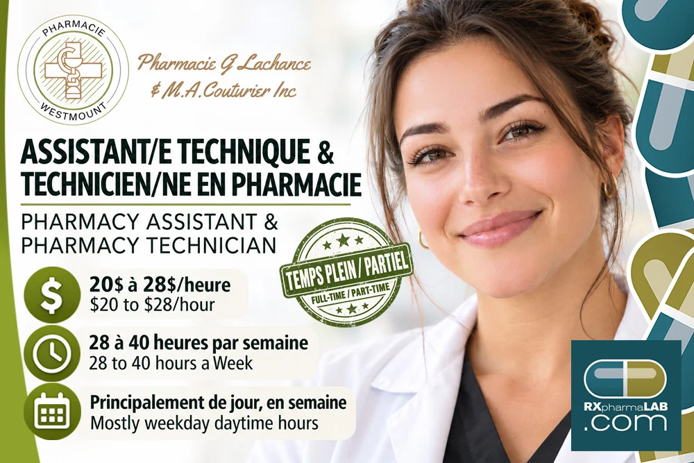 Assistant/e technique en pharmacie et technicien/ne en pharmacie chez Pharmacie G Lachance et M-A Couturier à Westmount