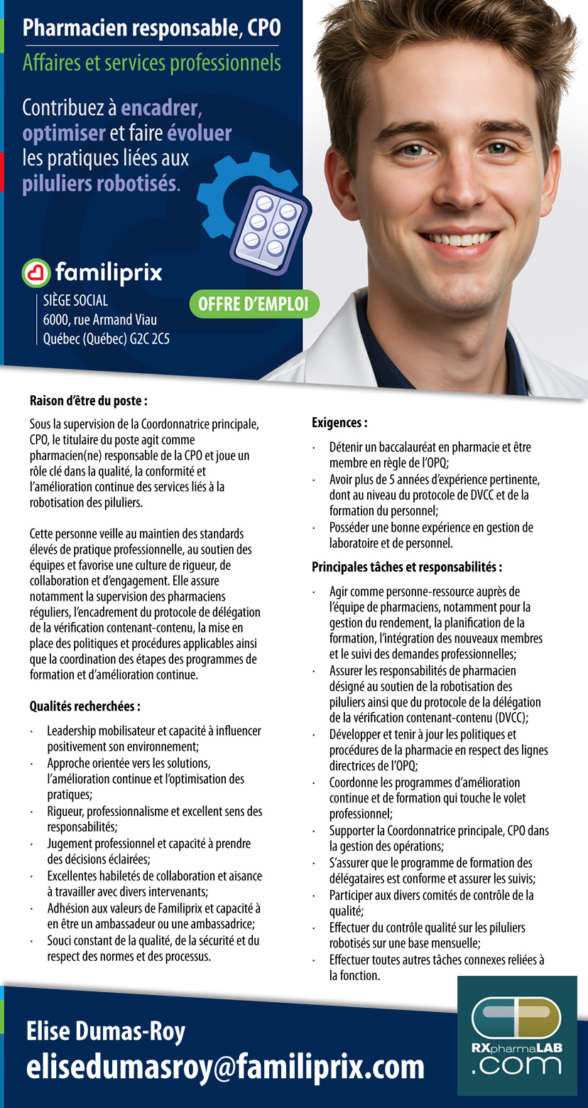 Pharmacien/ne responsable CPO