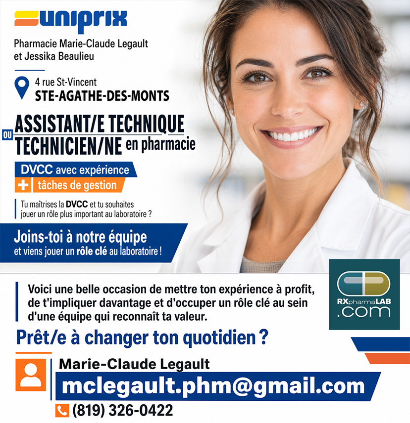 Assistant/e technique ou technicien/ne en pharmacie