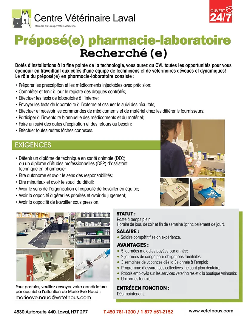 Préposé(e) à la pharmacie et laboratoire