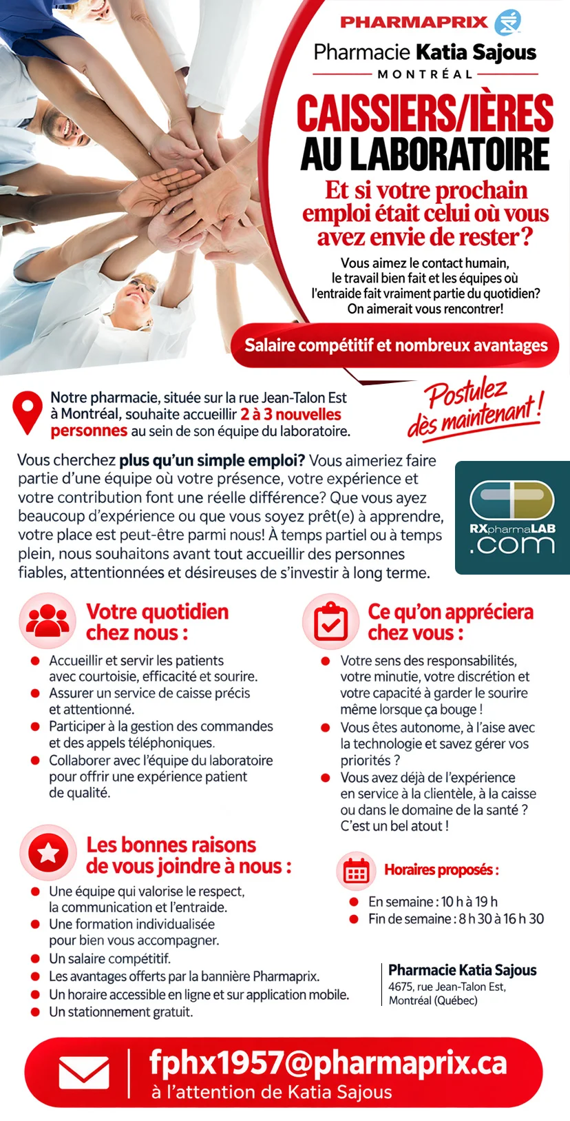 Caissiers/ières au laboratoire